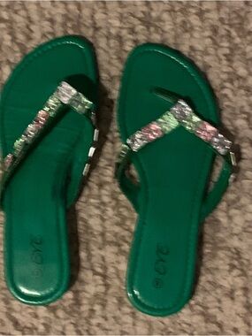 Green Women's Jeweled Toe-Post Sandals by EVE